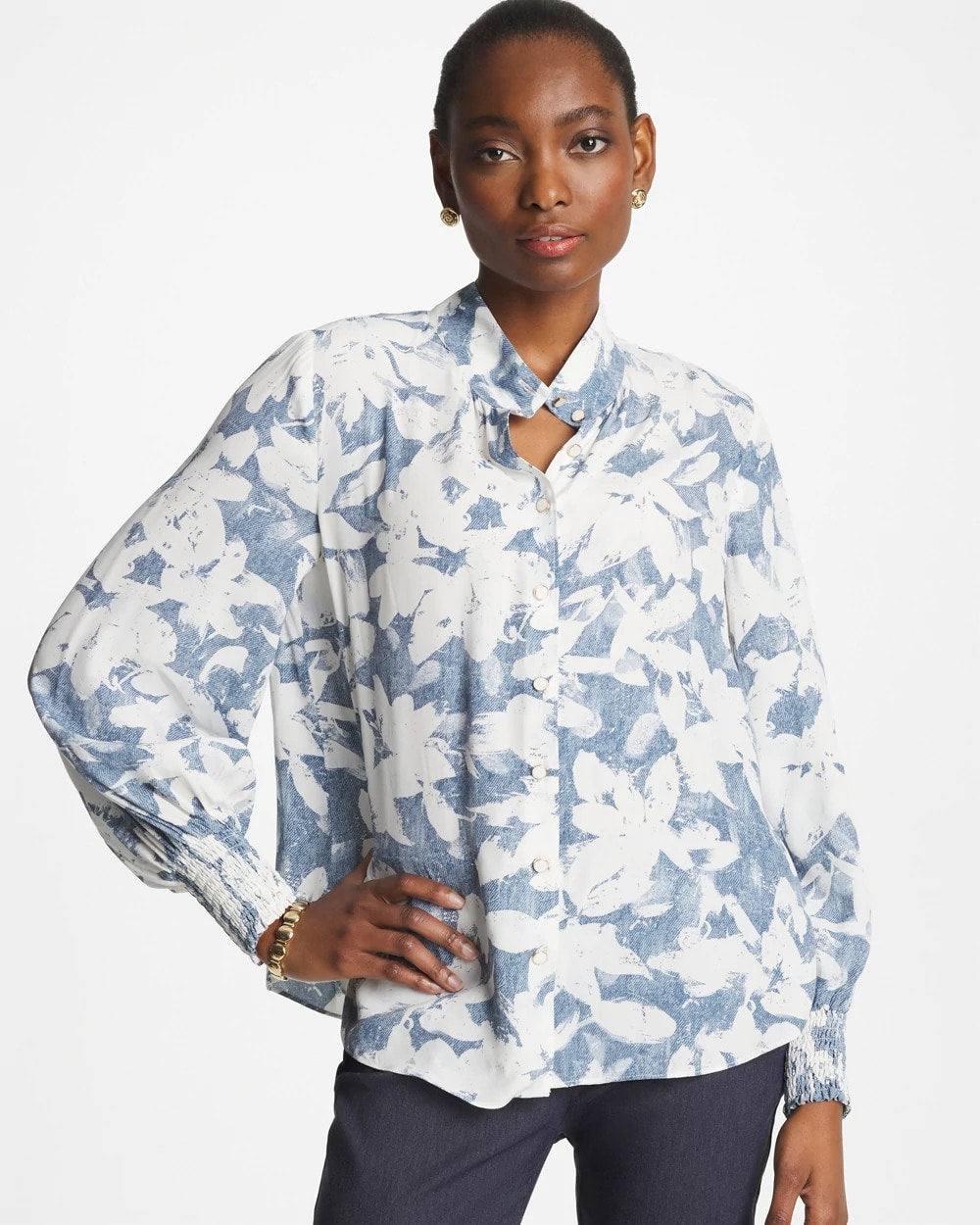Chico's Faux Silk Mockneck Blouse