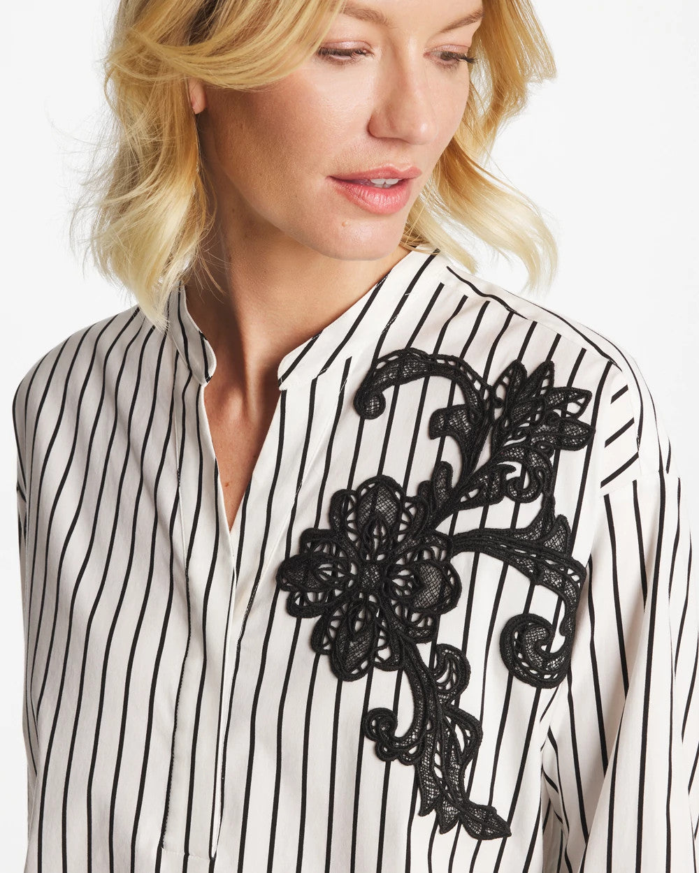 Chico's Striped Poplin Applique Tunic