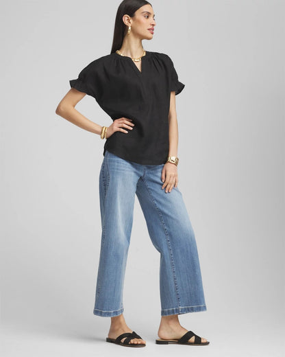 Chico's Linen Flutter-Sleeve Popover Top