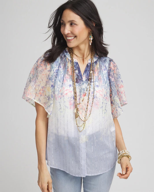 Chico's Jacquard Flutter-Sleeve Blouse