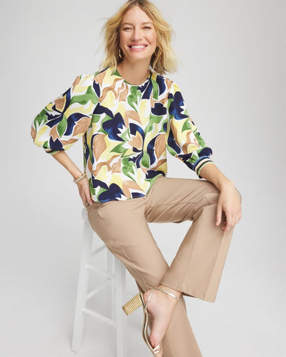 Chico's Mod Blooms Matte Satin Pullover