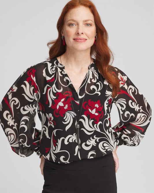 Chico's Crinkle Chiffon Floral Blouse