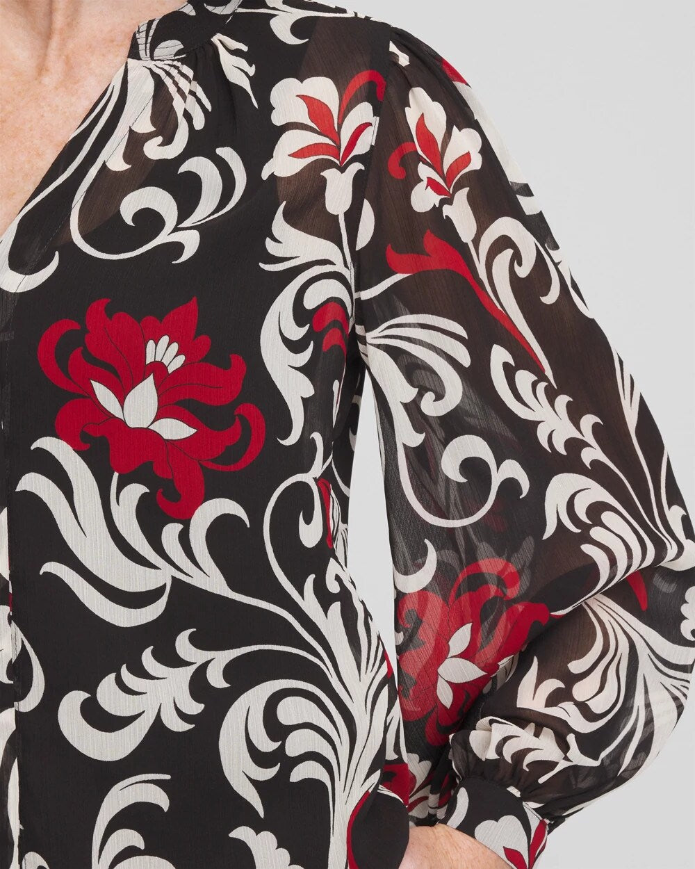Chico's Crinkle Chiffon Floral Blouse
