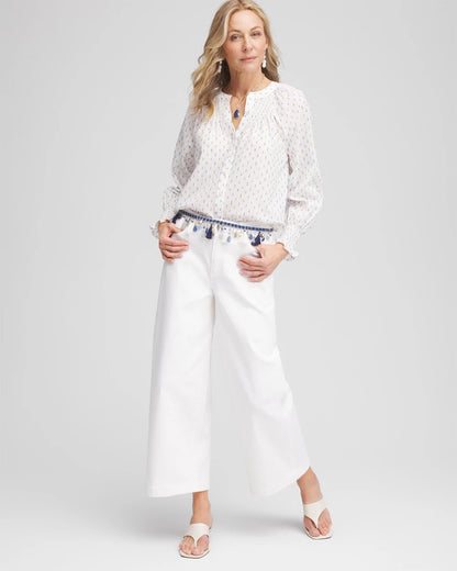 Chico's Smocked Split-neck Blouse
