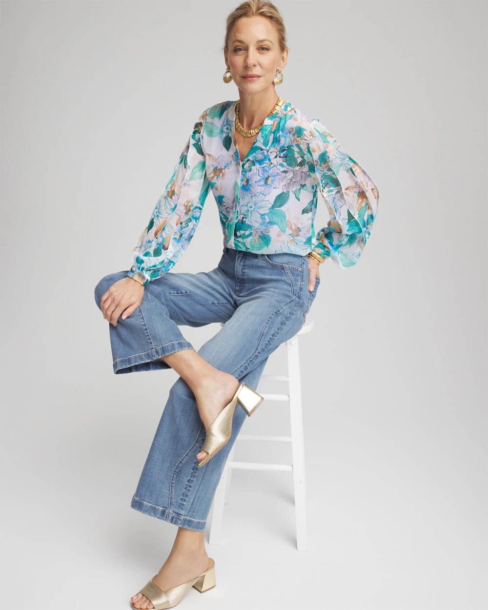 Chico's Georgette Billow Sleeved Blouse