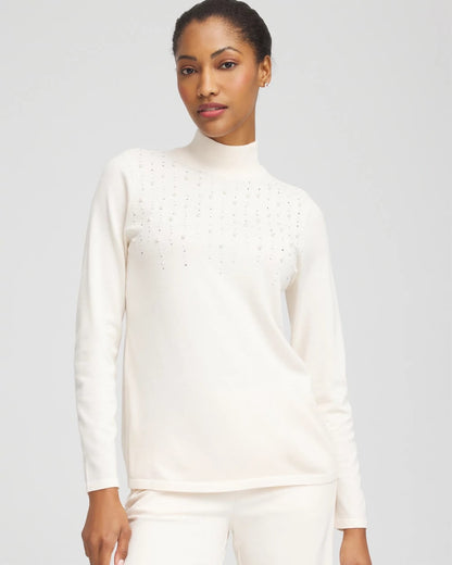 Chico's Ella Embellished Mockneck Sweater
