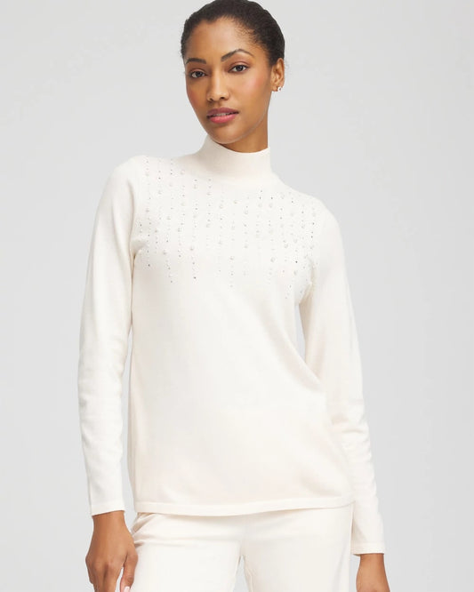 Chico's Ella Embellished Mockneck Sweater