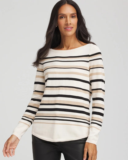 Chico's Ella Stripe Boatneck Sweater