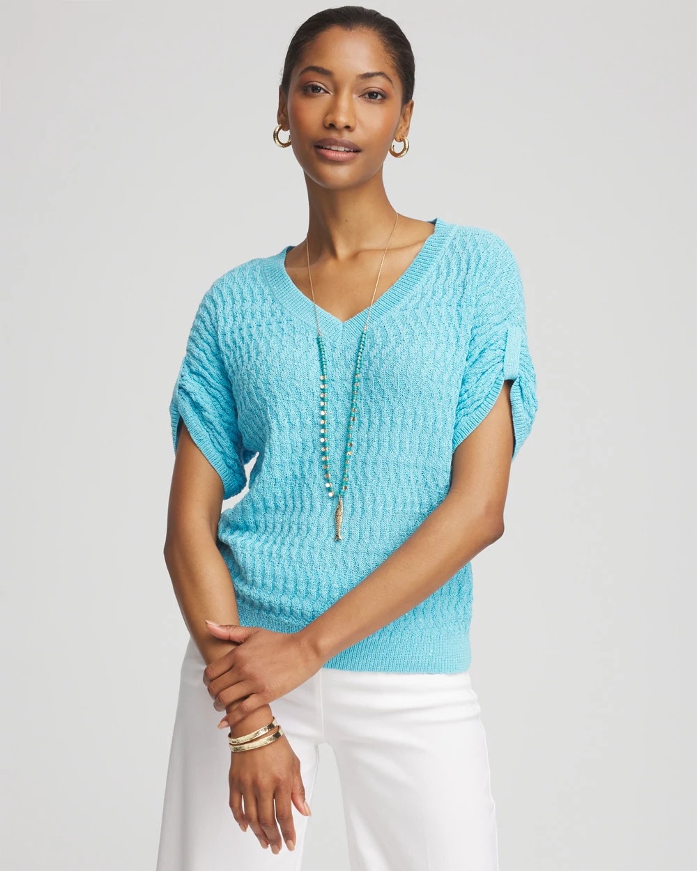 Chico's Sequin V-Neck Pullover Sweater
