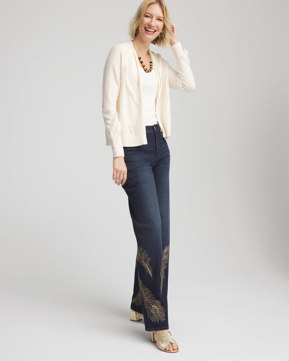 Chico's Cable Knit Fringed Sweater