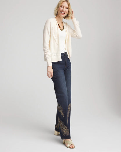 Chico's Cable Knit Fringed Sweater