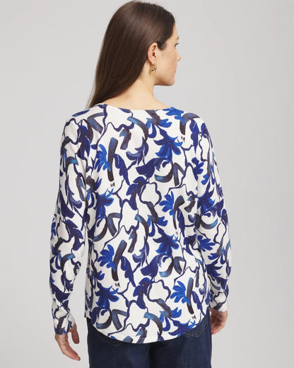 Chico's Ella V-Neck Blue-Petals Pullover Sweater