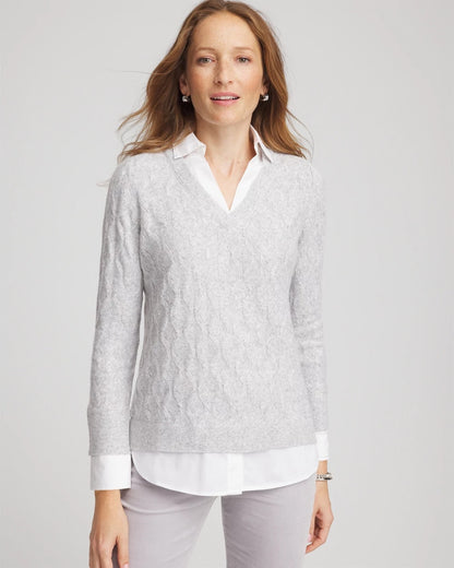 Chico's Classic Built-In Shirt Knit Sweater