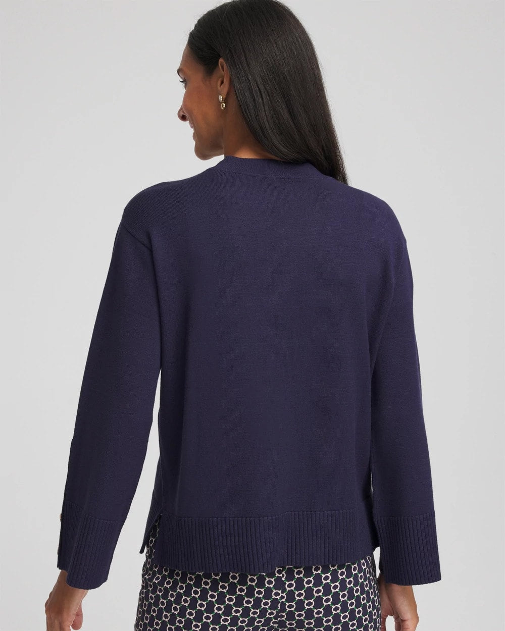 Chico's Button Sleeve Crewneck Pullover