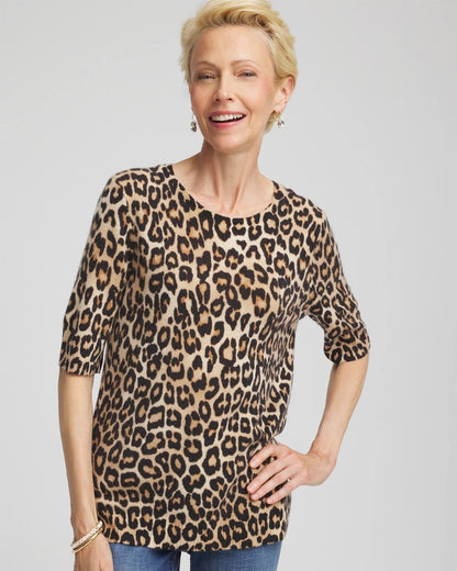 Chico's Cashmere Animal Elbow-Sleeve Pullover