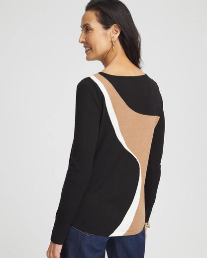 Chico's Intarsia Colorblock Bateau Neck Sweater