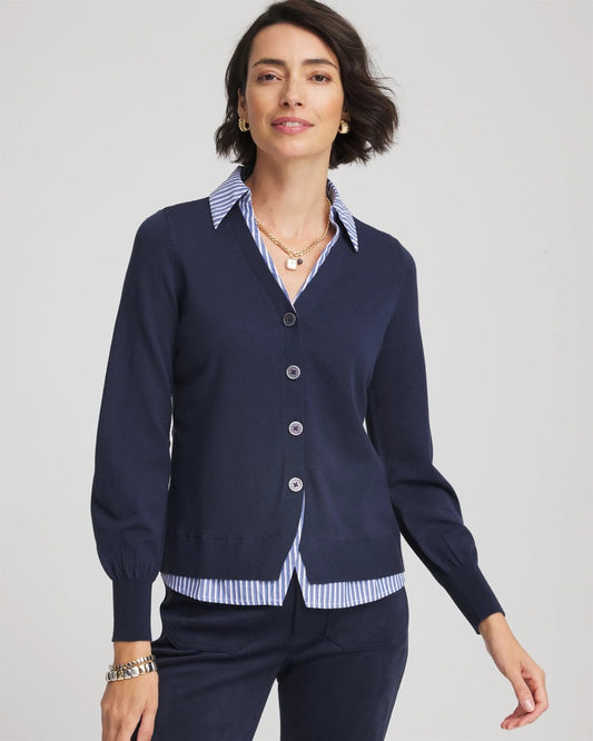 Chico's Striped Collared Cardigan Sweater