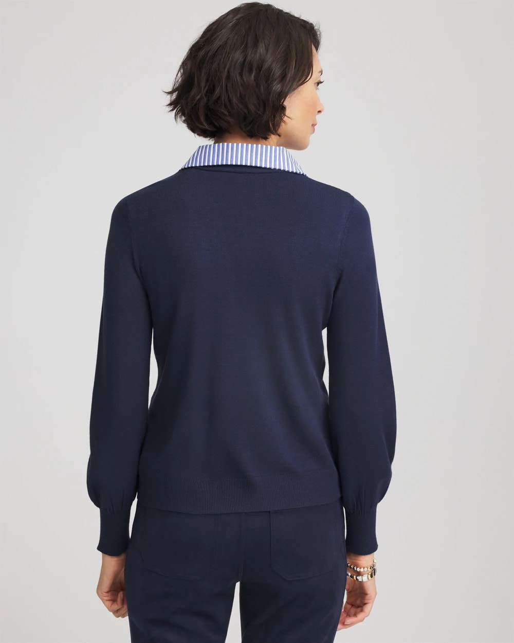 Chico's Striped Collared Cardigan Sweater
