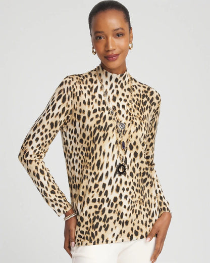 Chico's Ella Mockneck Animal-Print Pullover Sweater