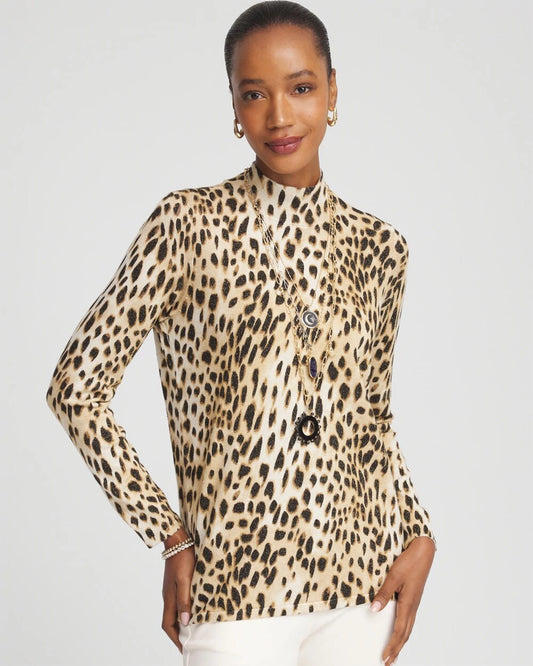 Chico's Ella Mockneck Animal-Print Pullover Sweater