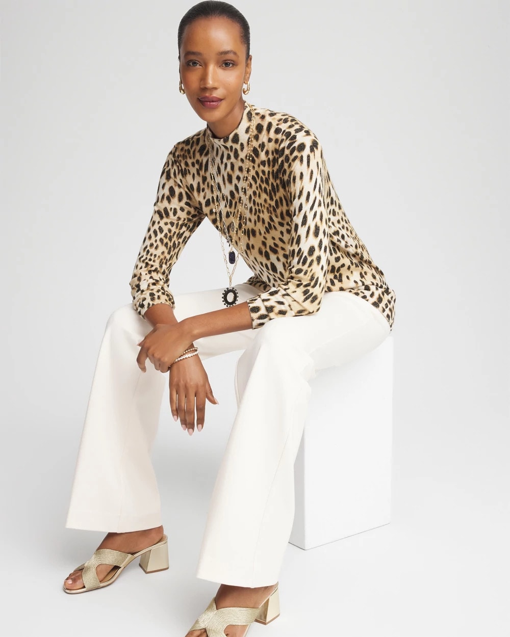 Chico's Ella Mockneck Animal-Print Pullover Sweater