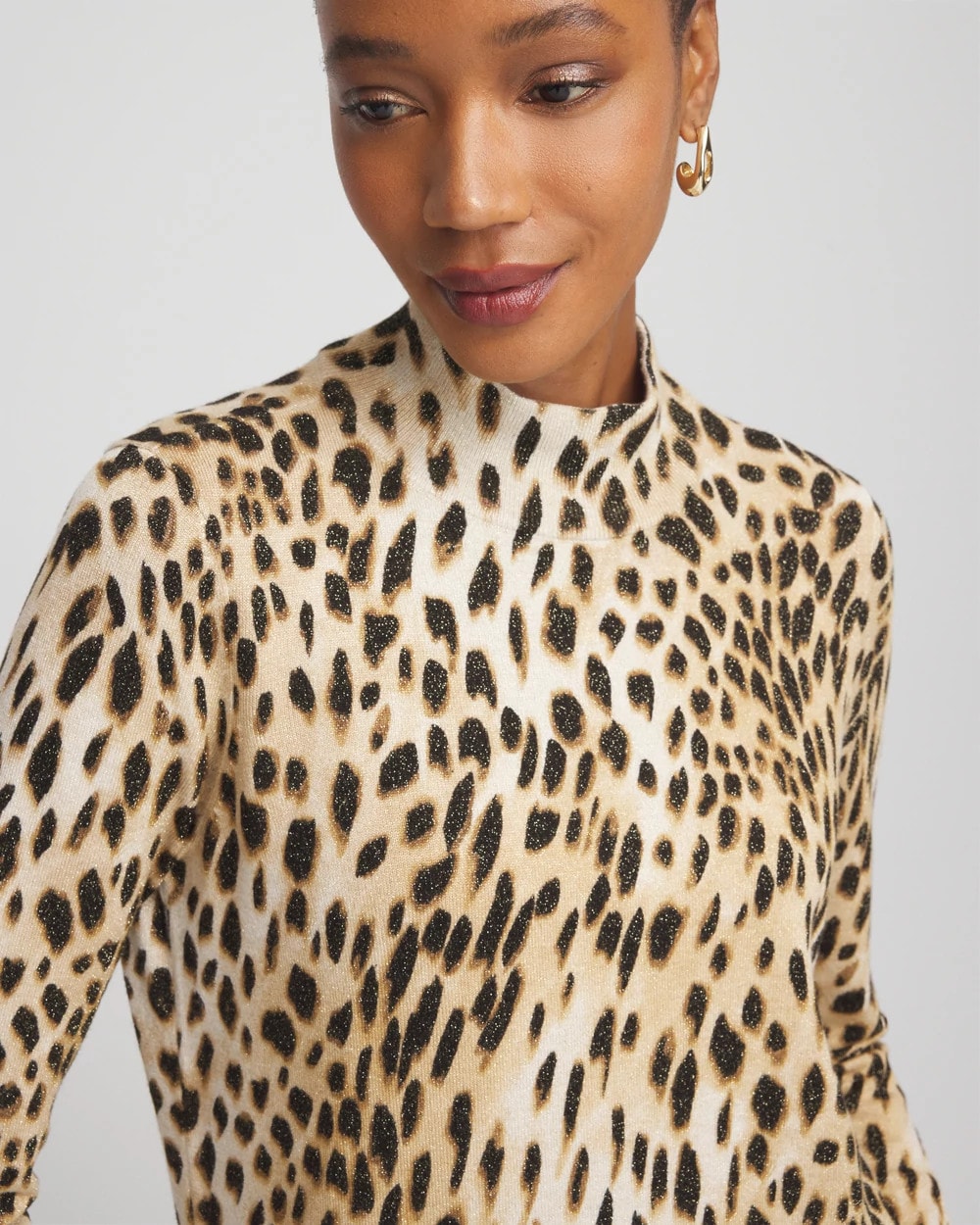 Chico's Ella Mockneck Animal-Print Pullover Sweater