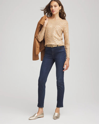 Chico's Ella Boatneck Foiled Pullover Sweater