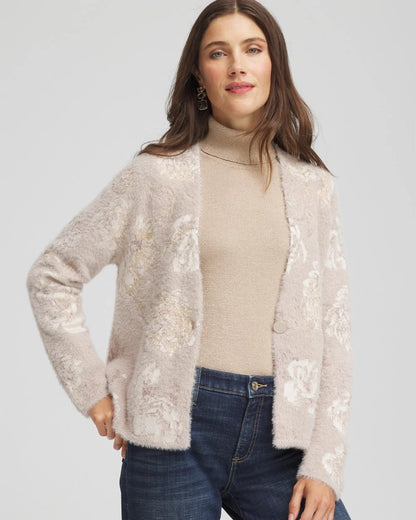 Chico's Fuzzy Jacquard Boyfriend Cardigan