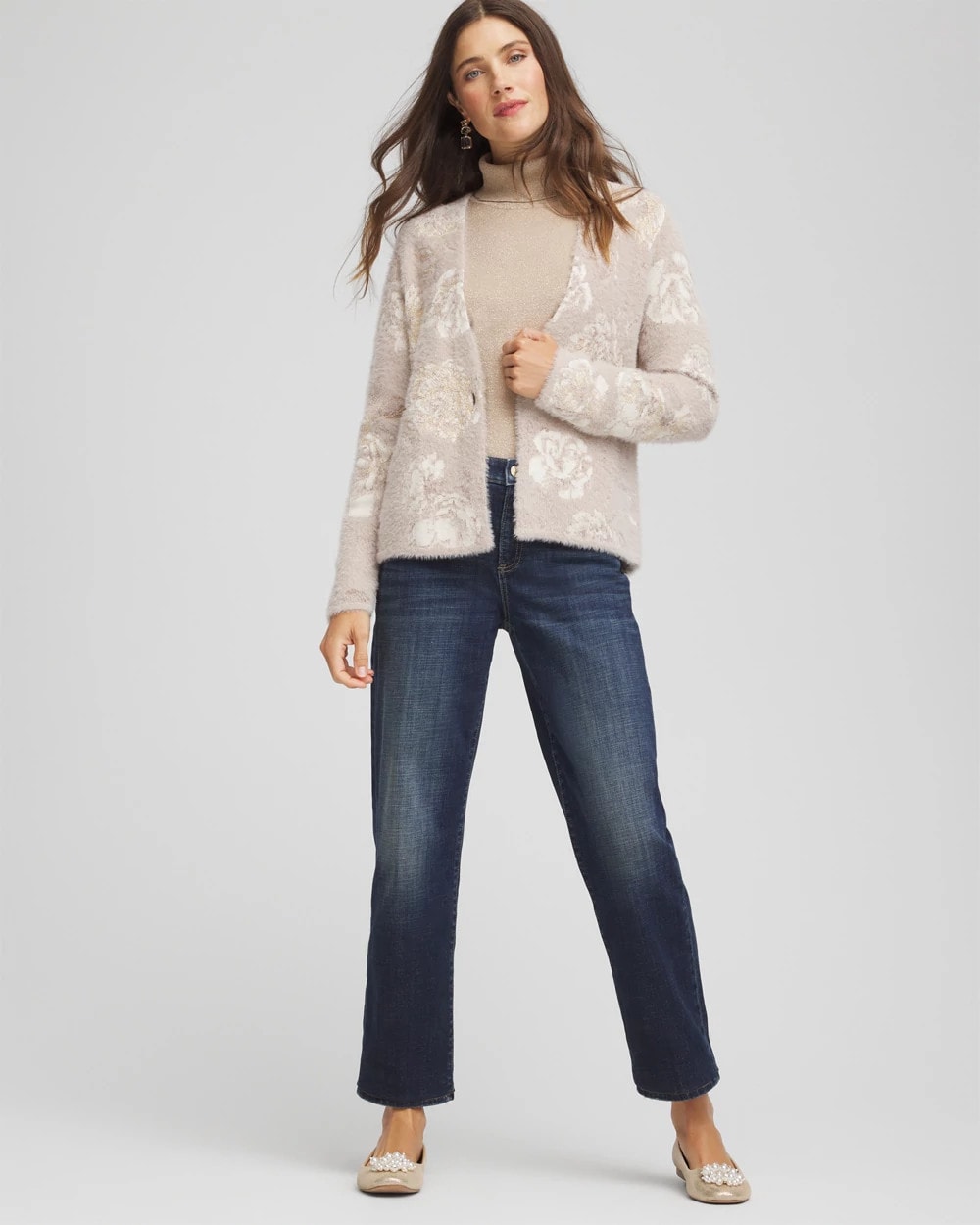 Chico's Fuzzy Jacquard Boyfriend Cardigan
