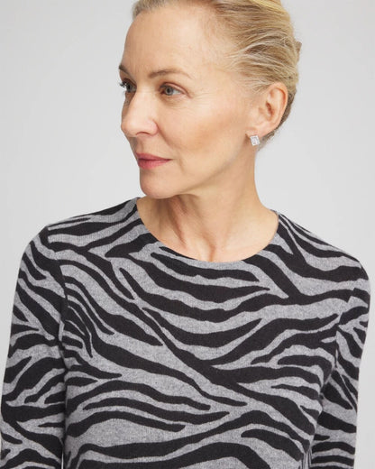 Chico's Cashmere Zebra Long-Sleeve Pullover Sweater