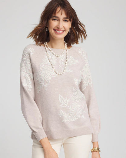 Chico's Embroidered Boatneck Sweater
