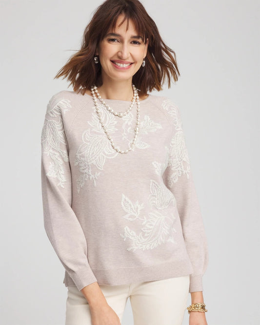 Chico's Embroidered Boatneck Sweater