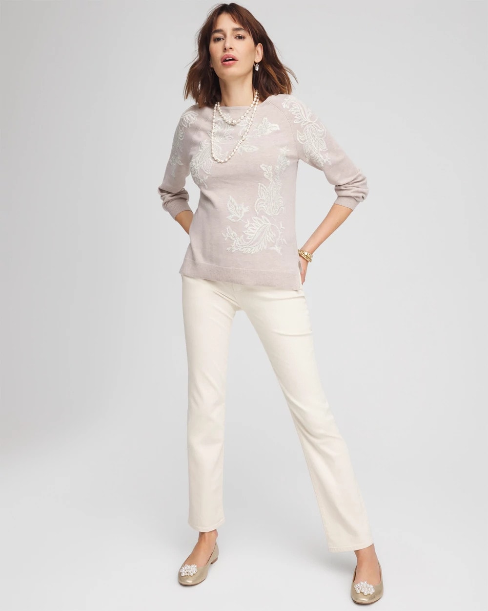 Chico's Embroidered Boatneck Sweater