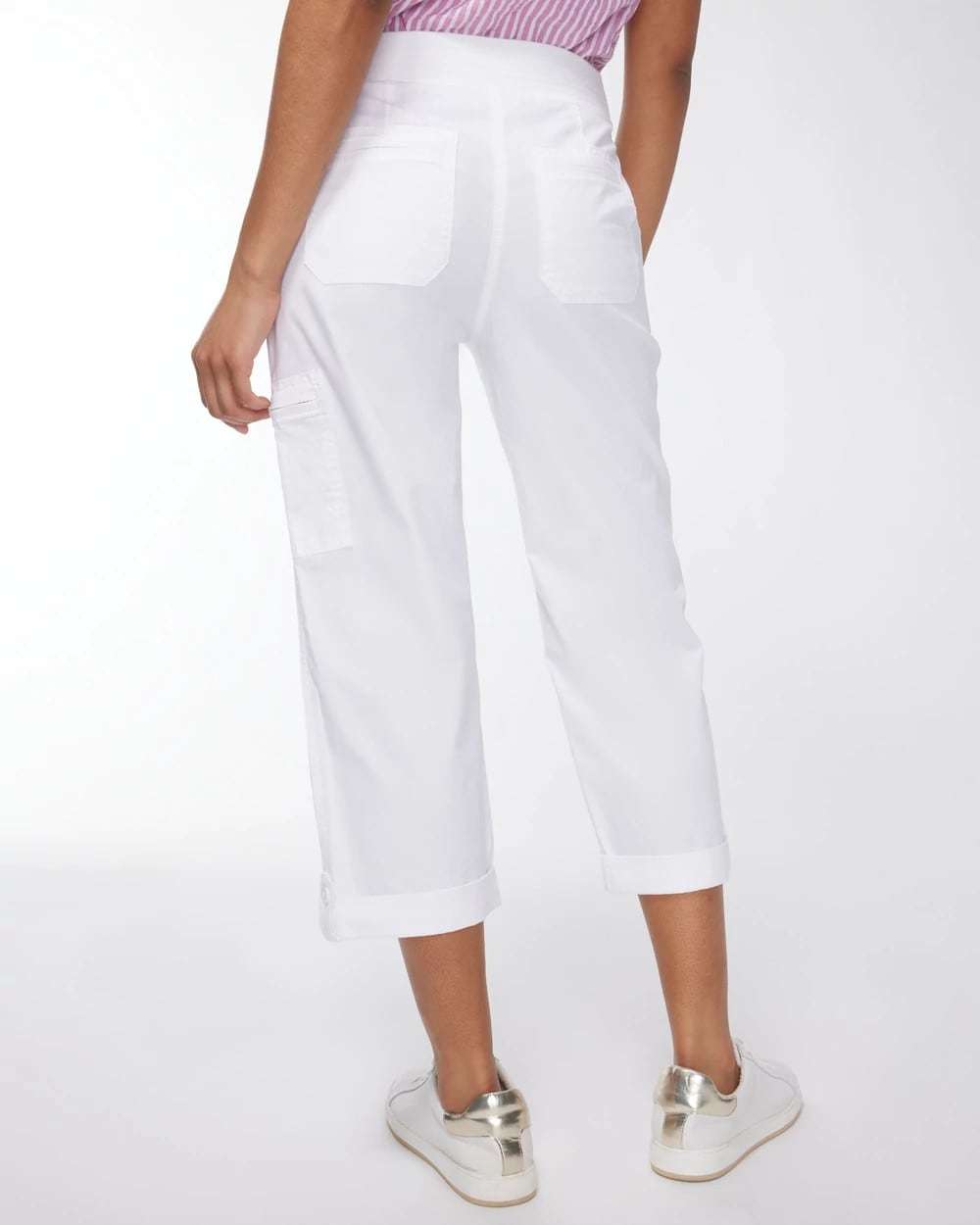 Chico's Alabaster Poplin Cropped Roll Tab Pants