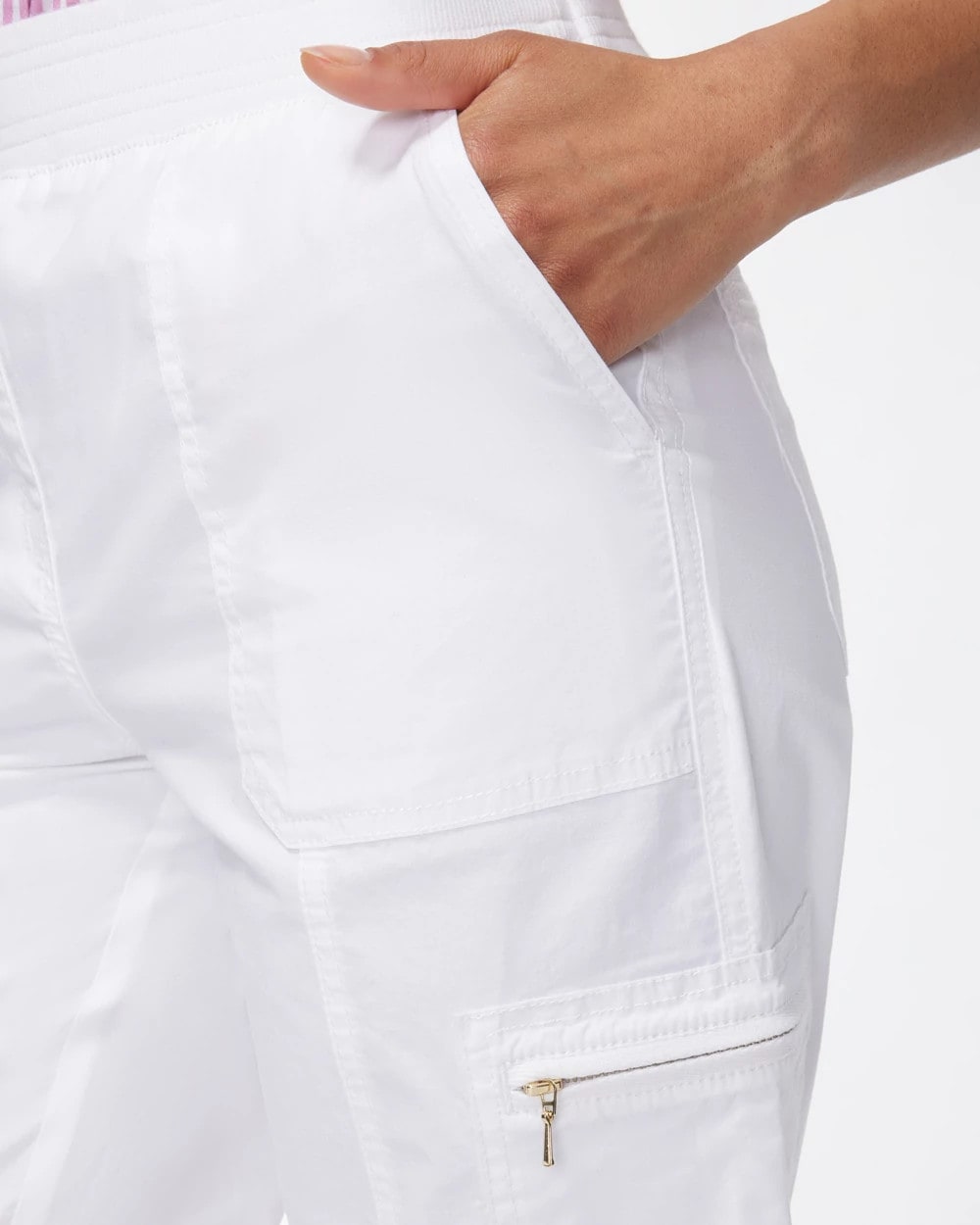 Chico's Alabaster Poplin Cropped Roll Tab Pants