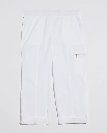 Chico's Alabaster Poplin Cropped Roll Tab Pants