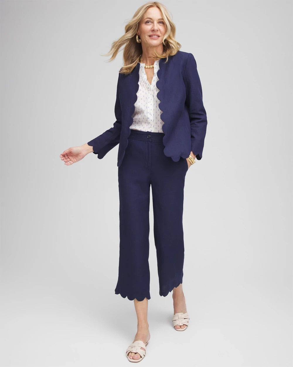 Chico's Linen Scallop Hem Crop Pants