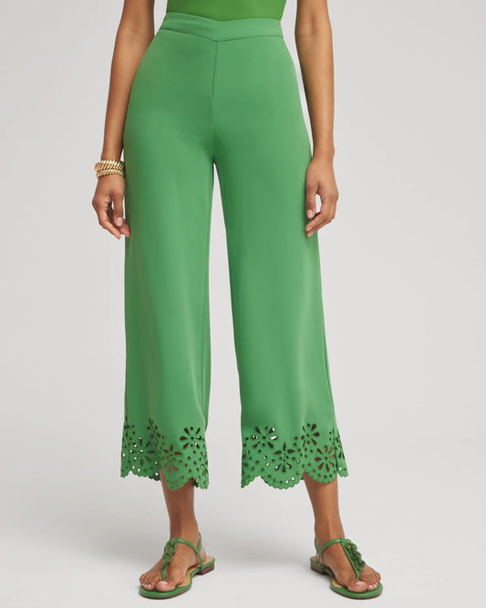 Chico's Petite Satin Eyelet Hem Culottes