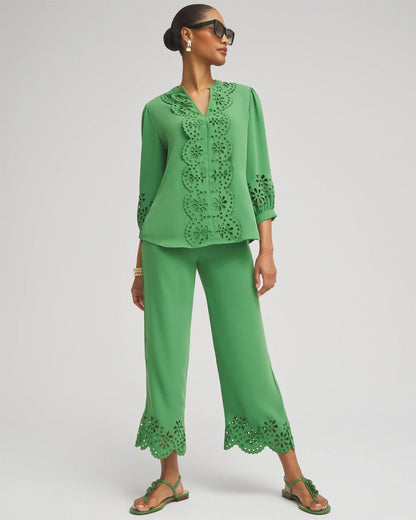 Chico's Petite Satin Eyelet Hem Culottes