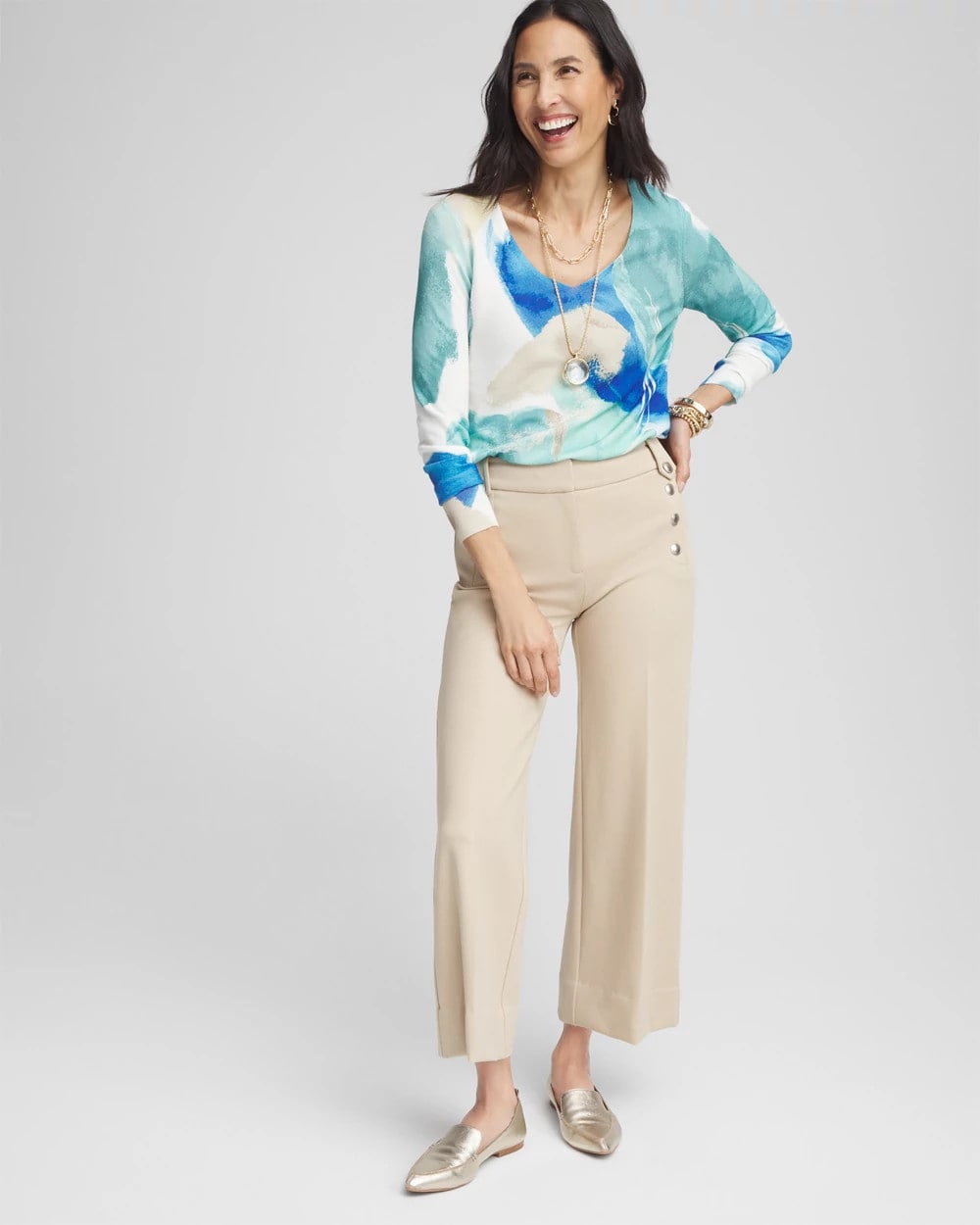 Chico's Button Knit Twill Cropped Pants
