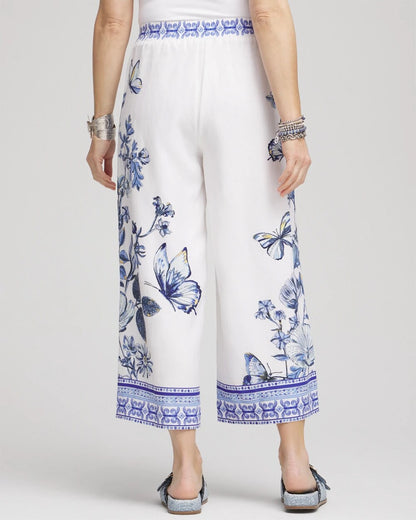 Chico's Butterfly Pull-On Linen Cropped Pants