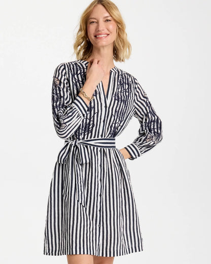 Chico's Embroidered Striped Dress