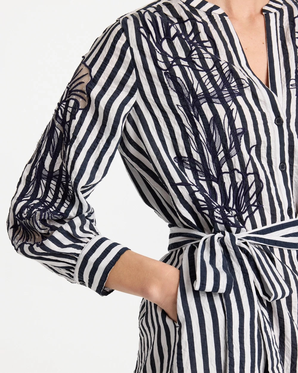 Chico's Embroidered Striped Dress