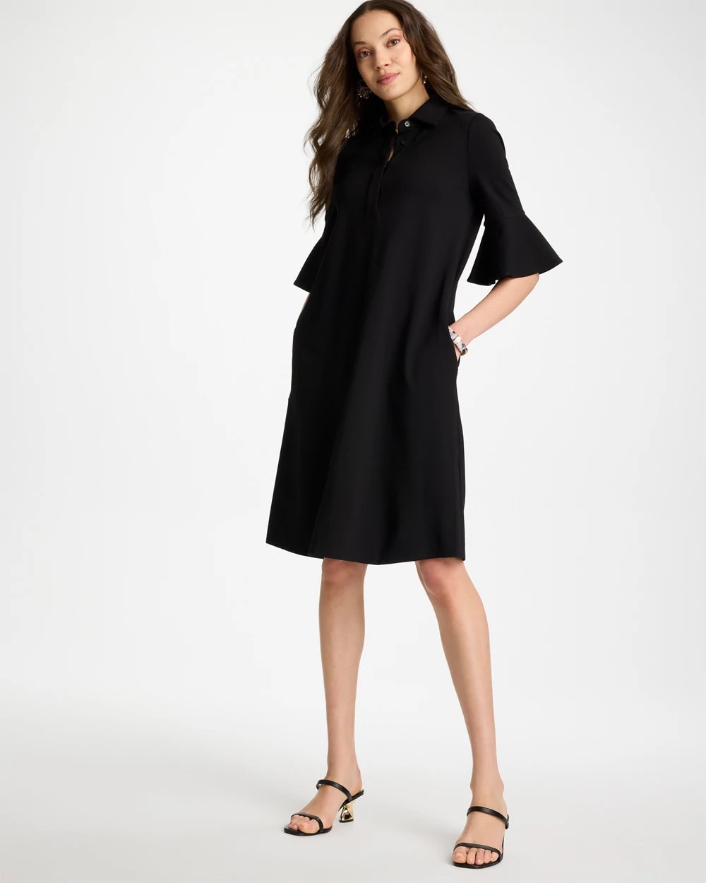Chico's Knit Flounce Sleeve Dress