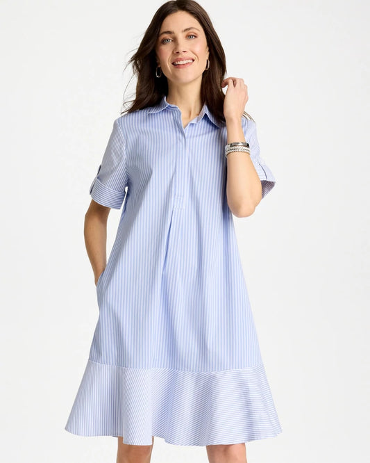 Chico's Popover Striped Tiered Poplin Dress