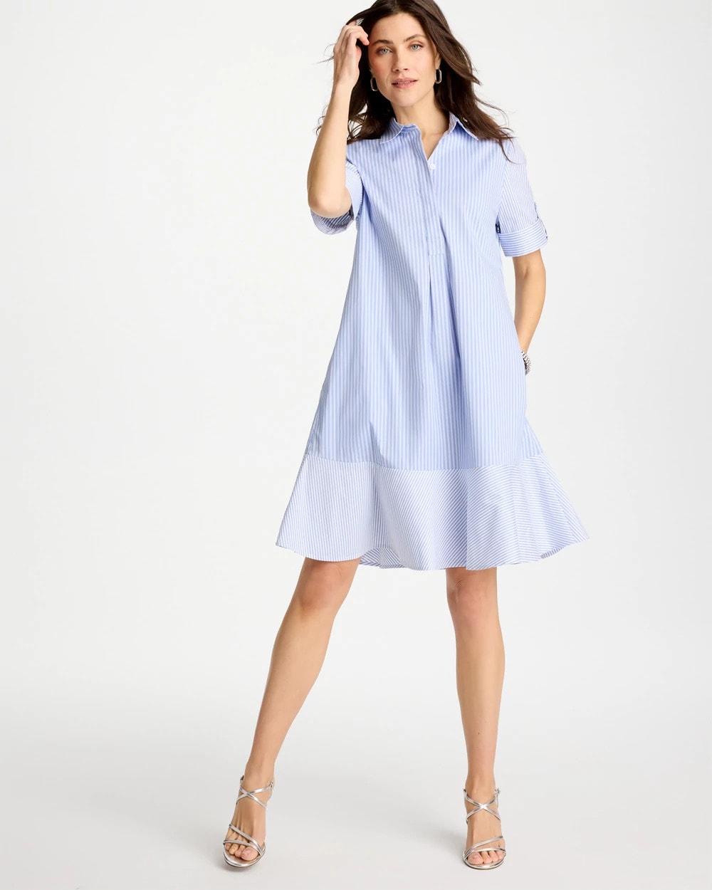 Chico's Popover Striped Tiered Poplin Dress