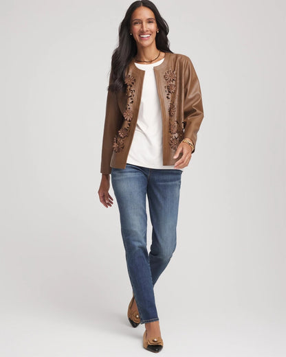 Chico's Floral Cutwork Faux Leather Jacket