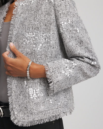 Chico's Silver Sequins Tweed Jacket