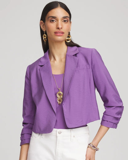 Chico's Cropped Ruched Sleeve Blazer