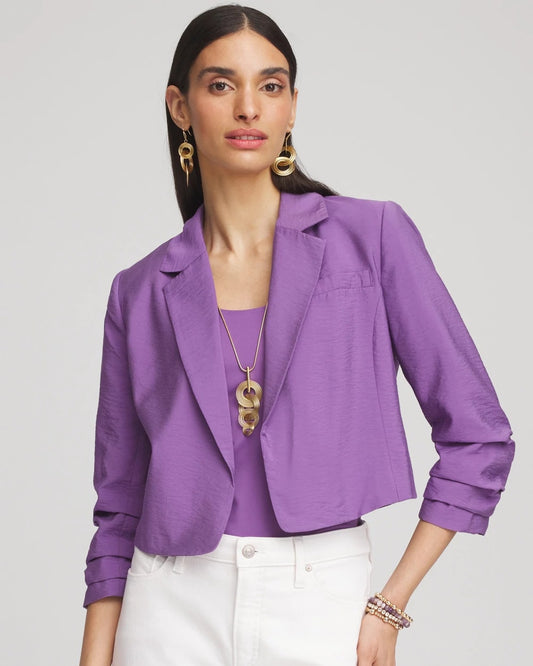 Chico's Cropped Ruched Sleeve Blazer